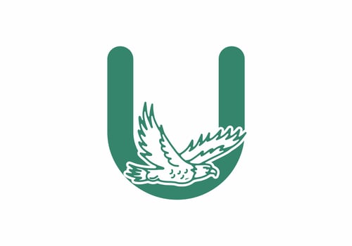Line art illustration of flying eagle with U initial letter vector