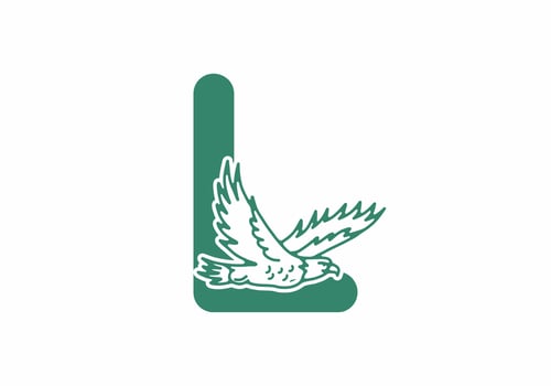 Line art illustration of flying eagle with L initial letter vector