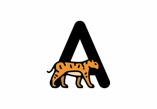 Line art illustration of tiger with A initial letter vector