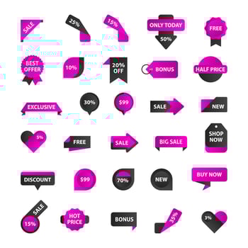 Vector stickers, price tag, banner, label. Coupon sale, offers and promotions vector   template. Shop price tag, retail, commerce, business