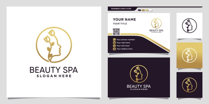 Beauty and spa logo with line art style and business card design Premium Vector