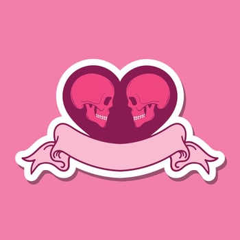 hand drawn skull heart with ribbon doodle illustration for tattoo stickers poster etc vector