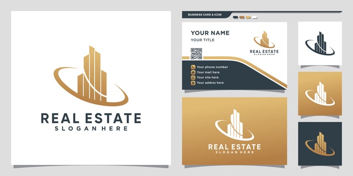 Real estate logo with unique modern concept and business card design Premium Vector