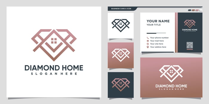 Diamond and home logo with line art style and business card design Premium Vector