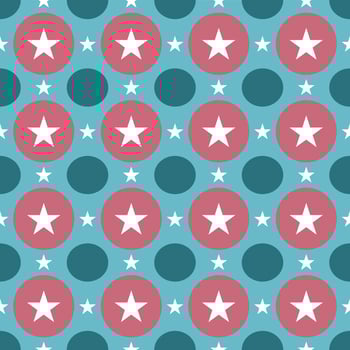 Seamless pattern of white star and orange circle shape with dark blue background. Flat vector image.