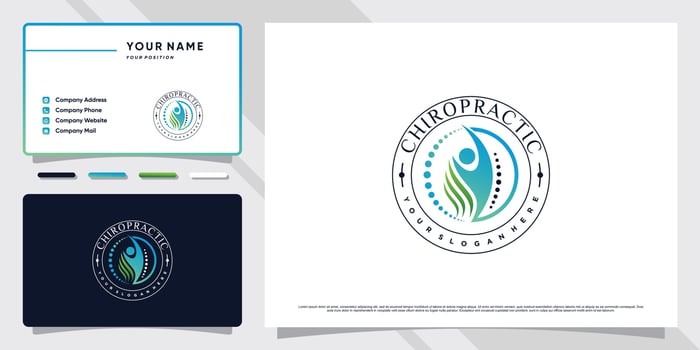 Chiropractic logo with circle concept and business card design Premium Vector