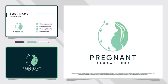 Pregnant logo with creative element and business card design Premium Vector