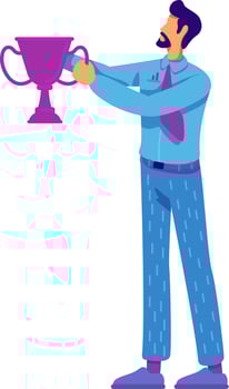 Mentor offering trophy cup semi flat color vector character