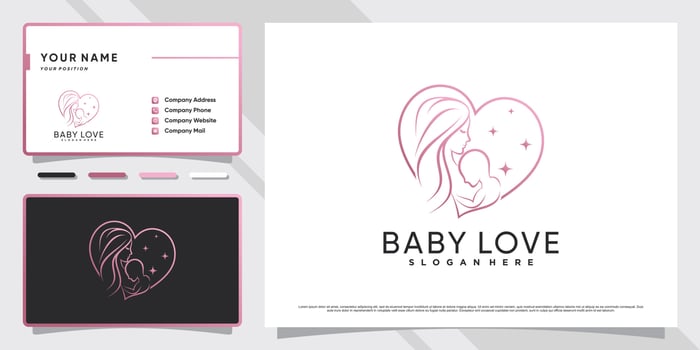 Baby logo with heart or love style and business card design Premium Vector