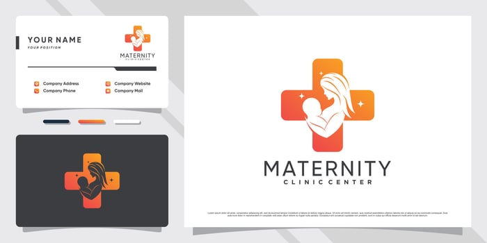 Mom and baby logo with creative element and business card design Premium Vector