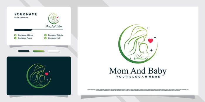 Mom and baby logo with creative element and business card design Premium Vector