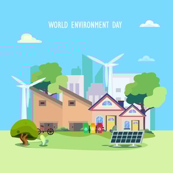 World Environment Day with People caring for the earth. save planet flat vector illustration