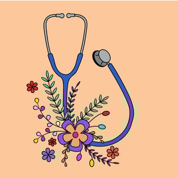 Medical accessory decorate with colorful flowers and leaf clip art, illustration cartoon style. vector