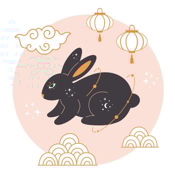 Happy Chinese new year greeting card 2023 with cute rabbit. Year of the Rabbit. vector