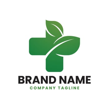 Logo medical clinic with the concept eco of  nature, in the form of green bars, hospitals and traditional medicine, and pharmacies vector