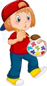 Little girl with paintbrush and pallette vector