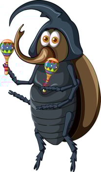 A beetle holding maracas cartoon character vector