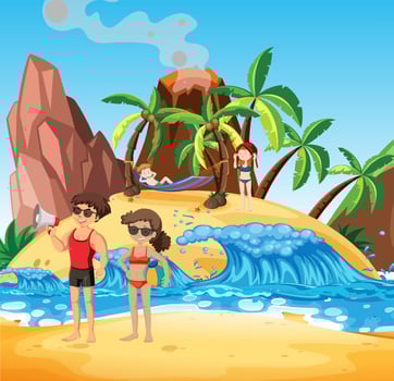 Lifeguard on the beach holding megaphone vector