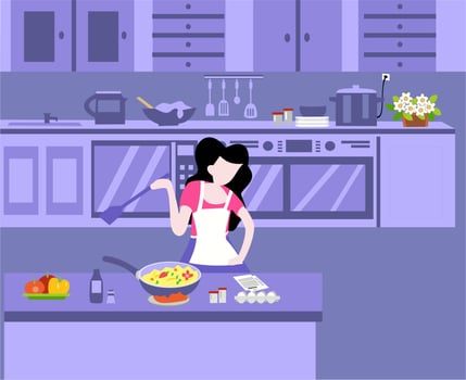 vector illustration of mother cooking in the kitchen