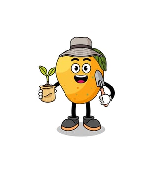 Illustration of mango fruit cartoon holding a plant seed vector