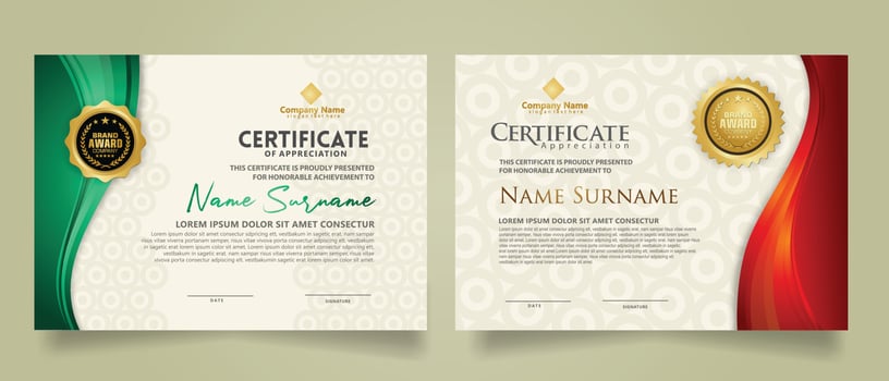 set modern certificate template with flow lines ornament and modern pattern background. vector