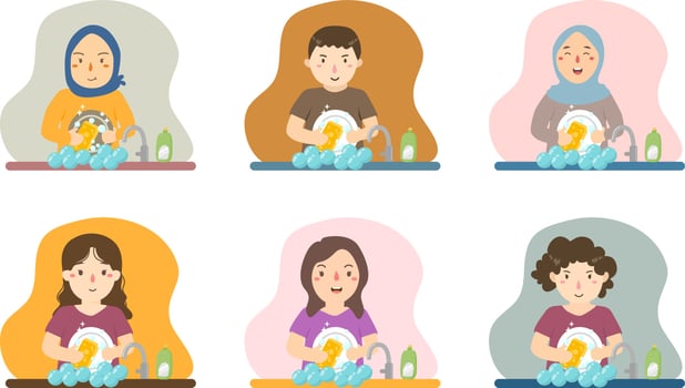 washing dishes in the sink illustration vector