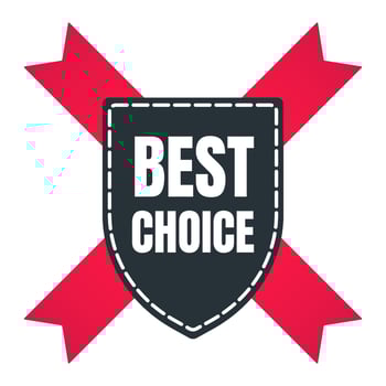 BEST CHOICE on shield tag ribbon badge sale label concept template vector illustration isolated on white background. Web banners elements for website and advertising. Discount ribbon label.