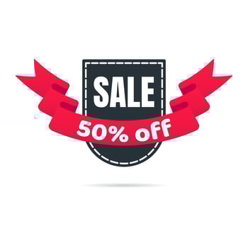 Discount sale up to 50 shield tag ribbon badge sale label concept template vector illustration isolated on white background. Banners elements for website and advertising. Discount ribbon label design