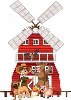 Farming theme with farmer and animals vector
