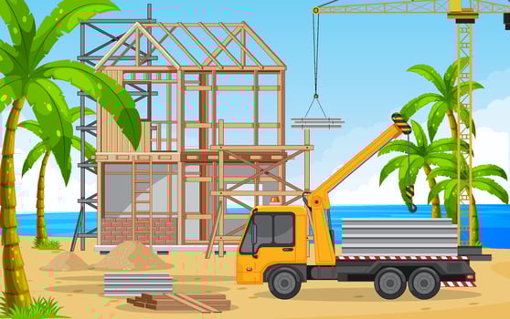 Cartoon scene of building construction site vector