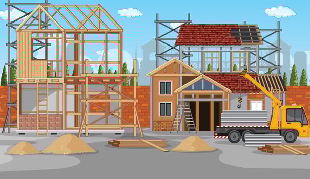 Cartoon scene of building construction site vector