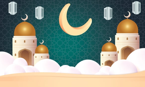 podium show product ramadan islam background banner golden star and moon light vector