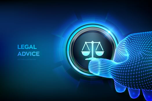 Labor law, Lawyer, Attorney at law, Legal advice concept. Closeup finger about to press a button. Internet law and cyberlaw as digital legal services or online lawyer advice. Vecto illustration. vector