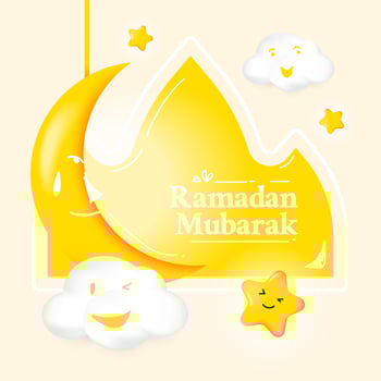 Illustration ramadan mubarak with cute moon and stars cartoon vector
