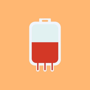 Blood donation plastic bag in flat style. Donate blood concept. Medical background. Vector illustration.