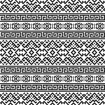 Ikat Aztec ethnic seamless patterns design in black and white color vector