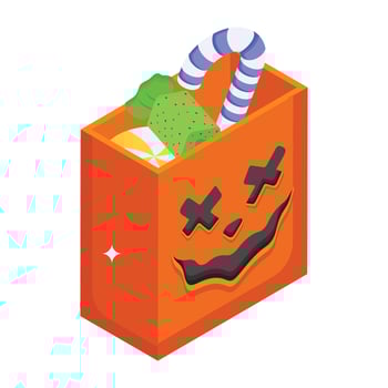 Scary box filled with sweets, an isometric icon of Halloween candies vector