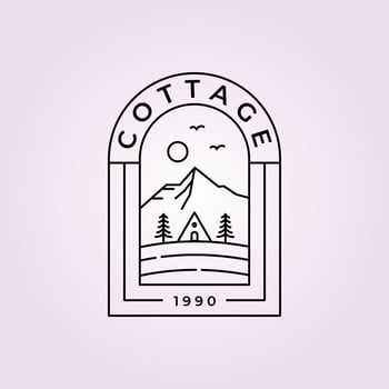 cottage badge logo vector minimalist line art design