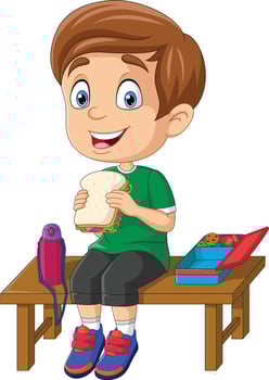 Cartoon little school boy eating bread vector
