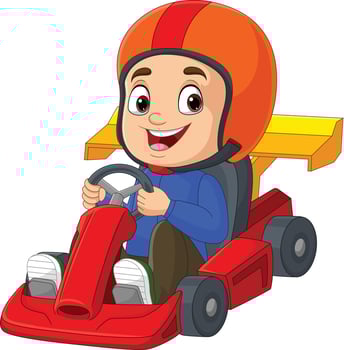 Cartoon little boy driving racing car vector