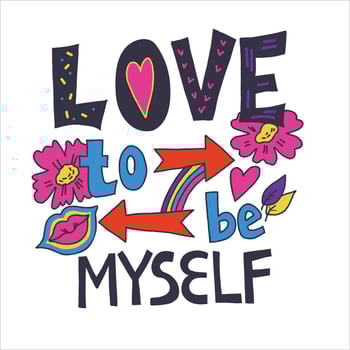 Love to be myself - hand drawn lettering poster, inspirational motivational slogan. Positive mood decorative quote for cards and t-shirt prints. Vector illustration isolated on white background.