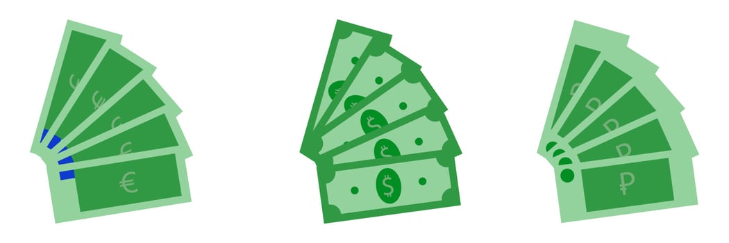 Banknotes - dollar, ruble, euro vector