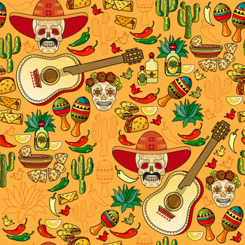 Cinco de Mayo Seamless Pattern. Sombrero and Mexican symbols. Vector. vector
