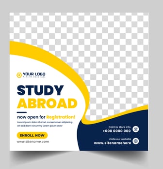 Study abroad social media post banner design. higher education social media post banner design. school admission promotion banner. school admission template for social media ad. vector