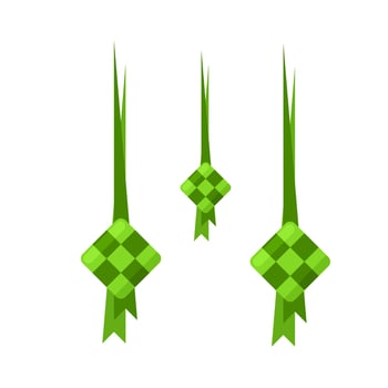 Ketupat isolated on white background. Ketupat is rice wrapped in woven young coconut leaves, as a template or Eid icon, vector illustration.