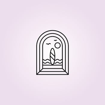 paradise surfing badge logo line art vector illustration design