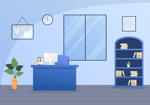 Police Station or Department Vector Illustration with Work Desks, Ofice Furniture, Map and Pin Board on Flat Cartoon Style