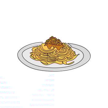 Single continuous line drawing of stylized Italian spaghetti logo label. Italy pasta noodle restaurant concept. Modern one line draw design vector illustration for cafe, shop or food delivery service
