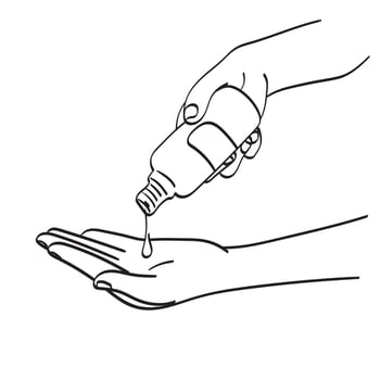 line art hand sanitizer alcohol gel rub clean hands hygiene prevention of coronavirus virus outbreak illustration vector hand drawn isolated on white background
