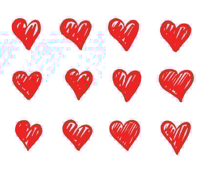 Hand-drawn vector heart shapes set.